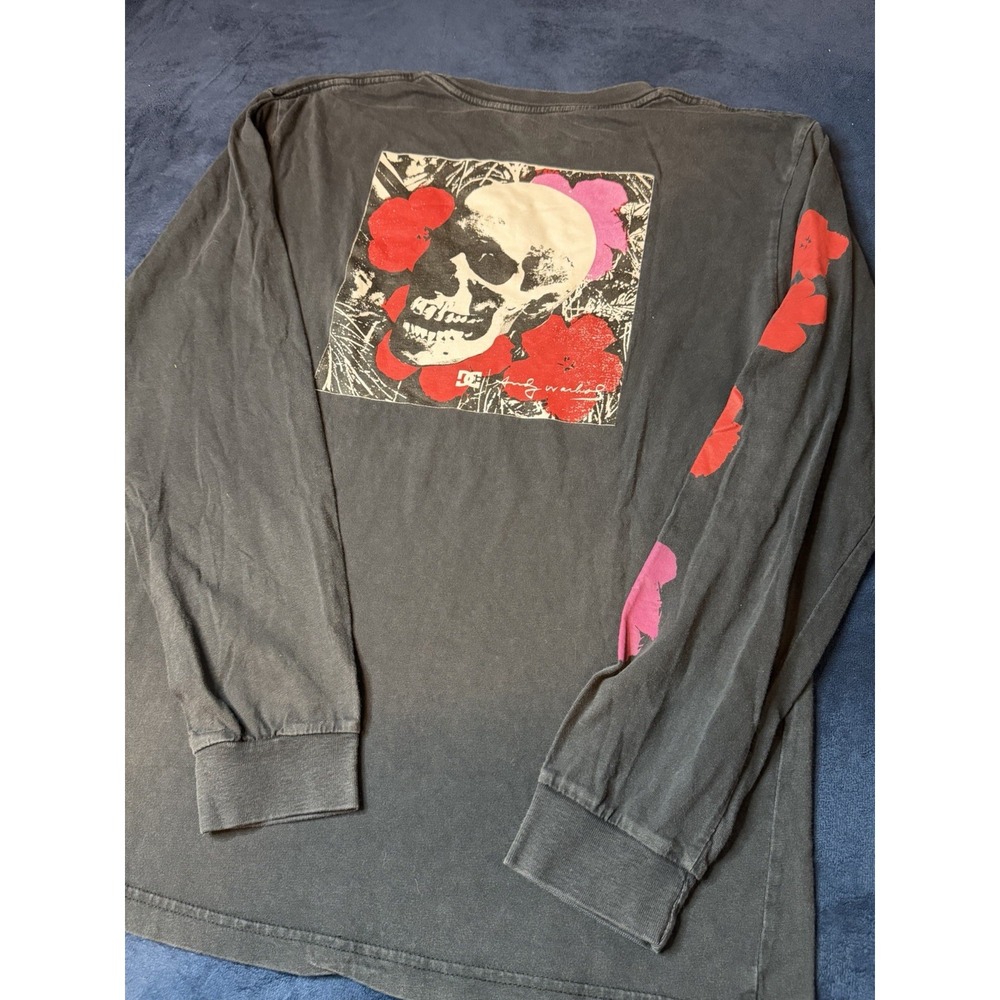 Vtg DC Shoes x Andy Warhol Long Sleeve T Shirt Mens Medium Black Skull Skatewear